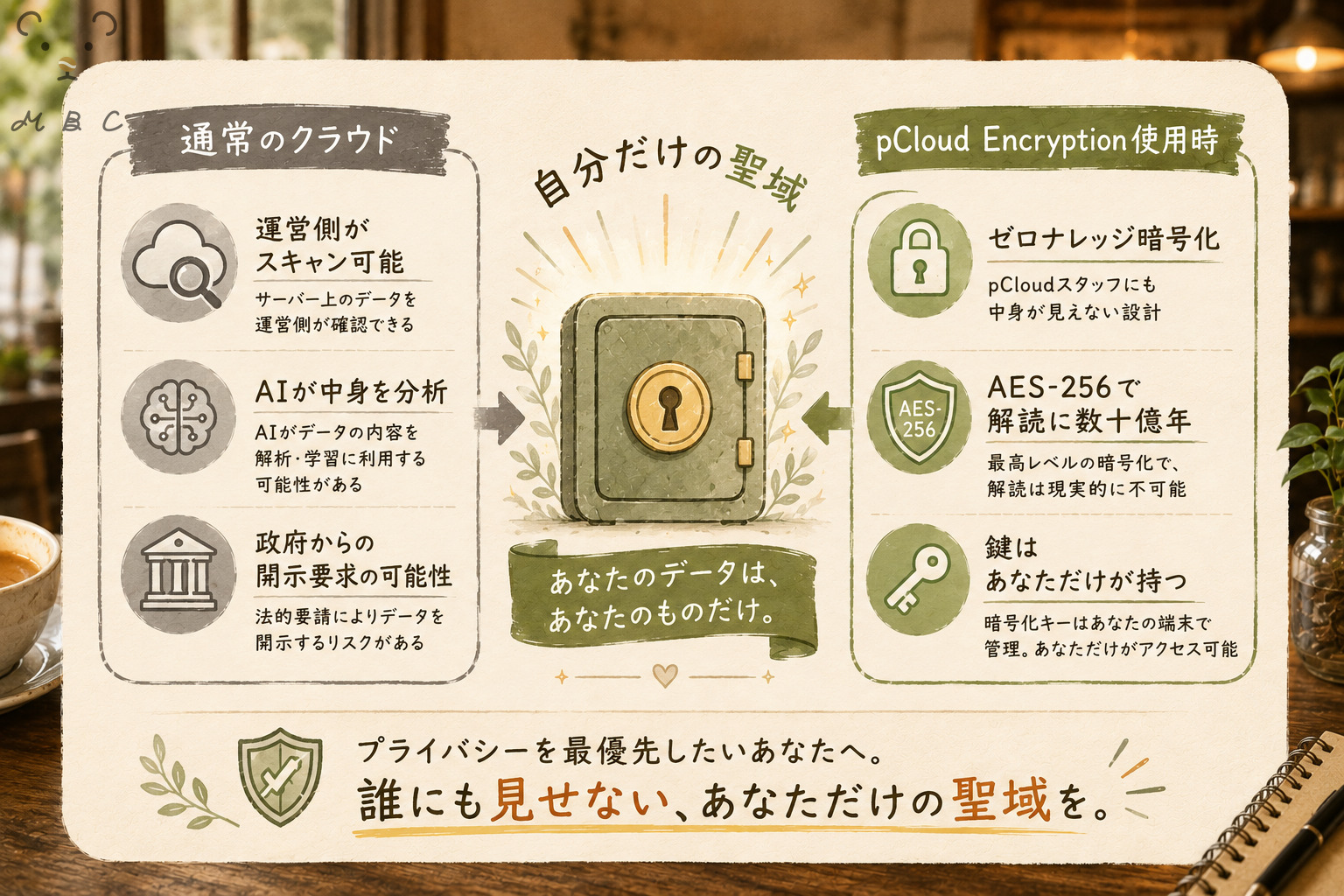 pCloud Encryptionで実現する「誰にも見せない自分だけの聖域」図解