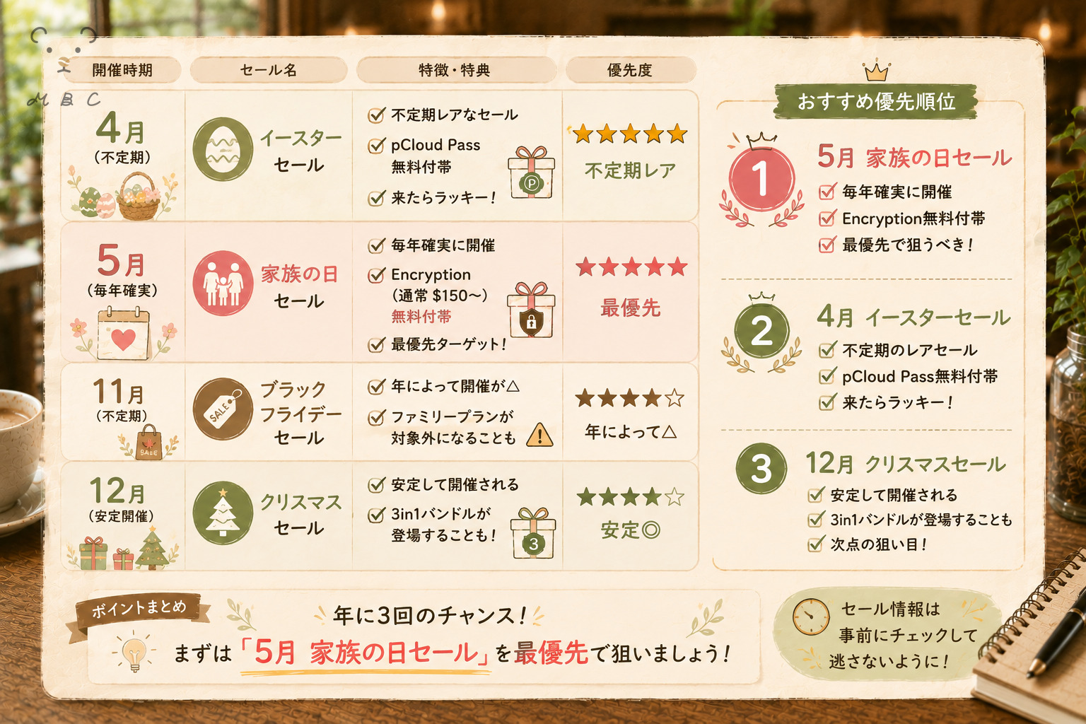 pCloudファミリープランの買い切りセール時期と優先順位