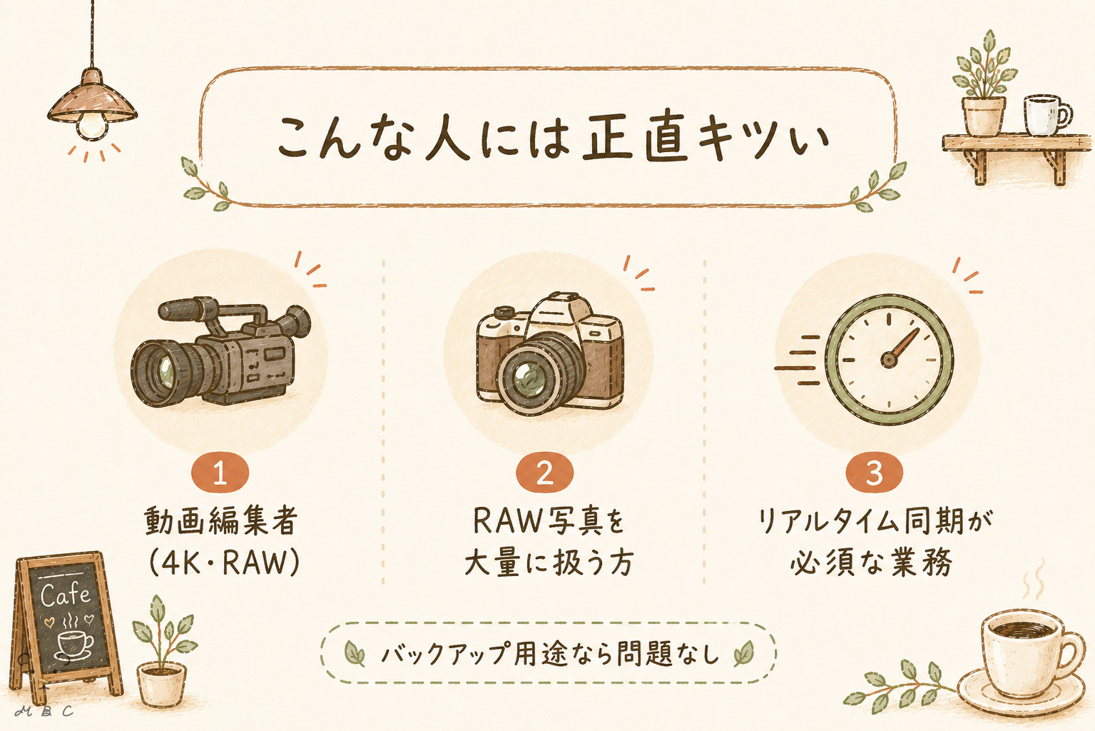pCloudが向かない人 動画編集・RAW写真・リアルタイム同期が必須な用途