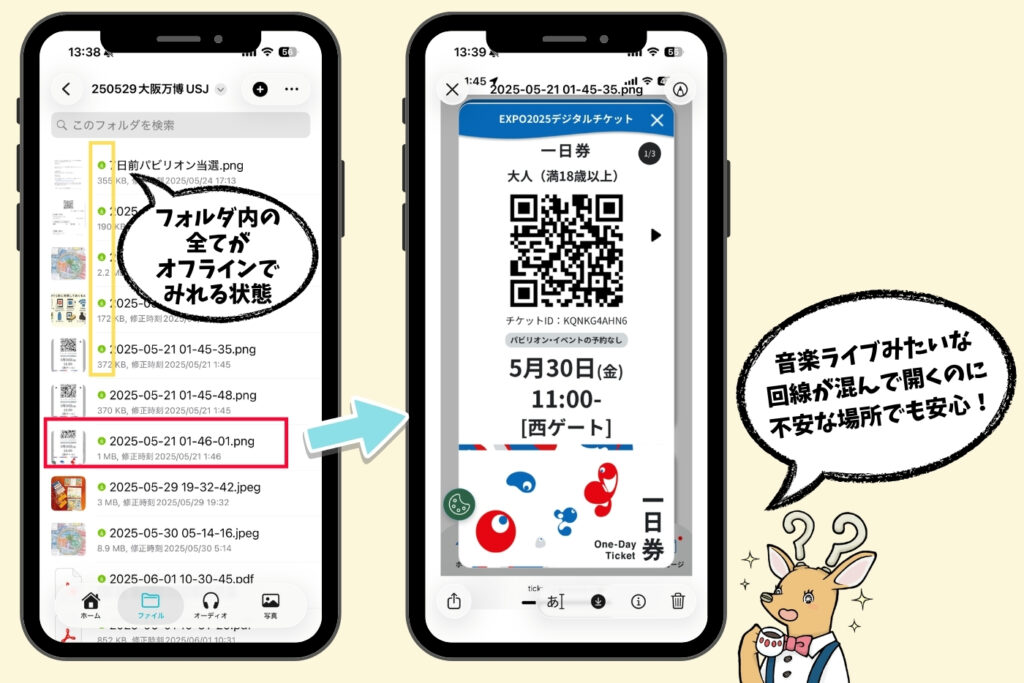 pCloudアプリでオフライン保存したフォルダ内のファイルをネットなしで開いている画面