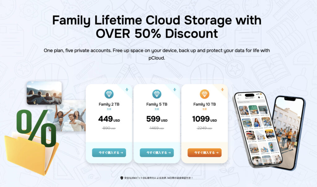 pCloud新学期応援セールのファミリープラン価格表｜2TB449ドル・5TB599ドル・10TB1099ドル