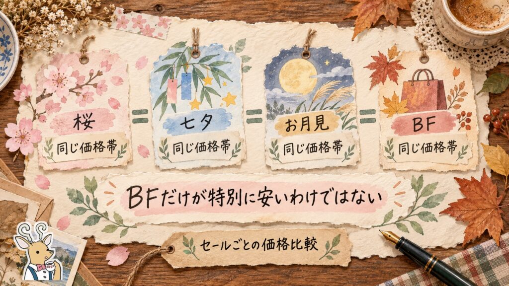 pCloudは桜セールも七夕セールもお月見セールもブラックフライデーも同じ価格帯で、ブラックフライデーだけが特別に安いわけではない