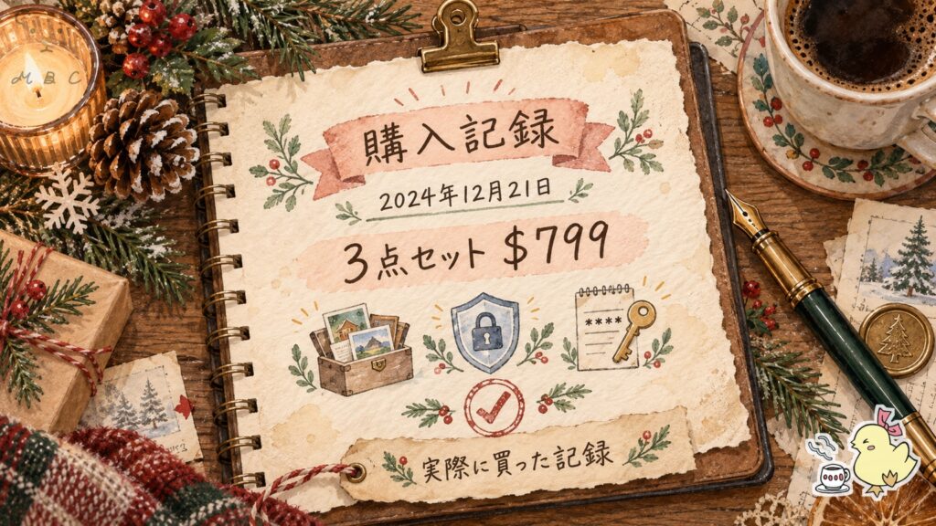 筆者がpCloudを実際に買った記録。2024年12月21日にファミリー3点セットを799ドルで購入したことを示すノート