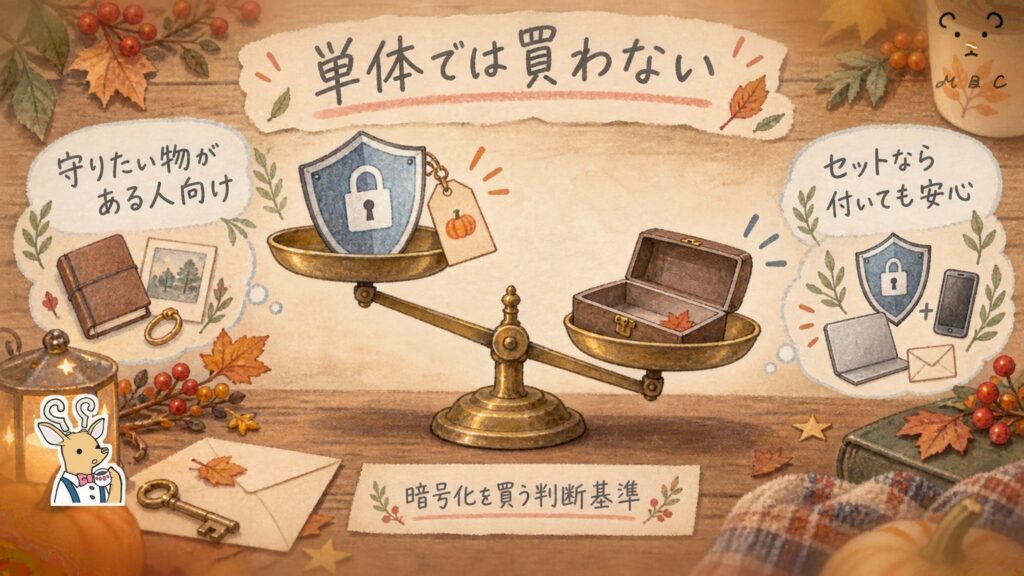 pCloud暗号化を買うかどうかの判断基準。守りたい物がある人向けで、単体では買わないがセットで付いてくるなら安心