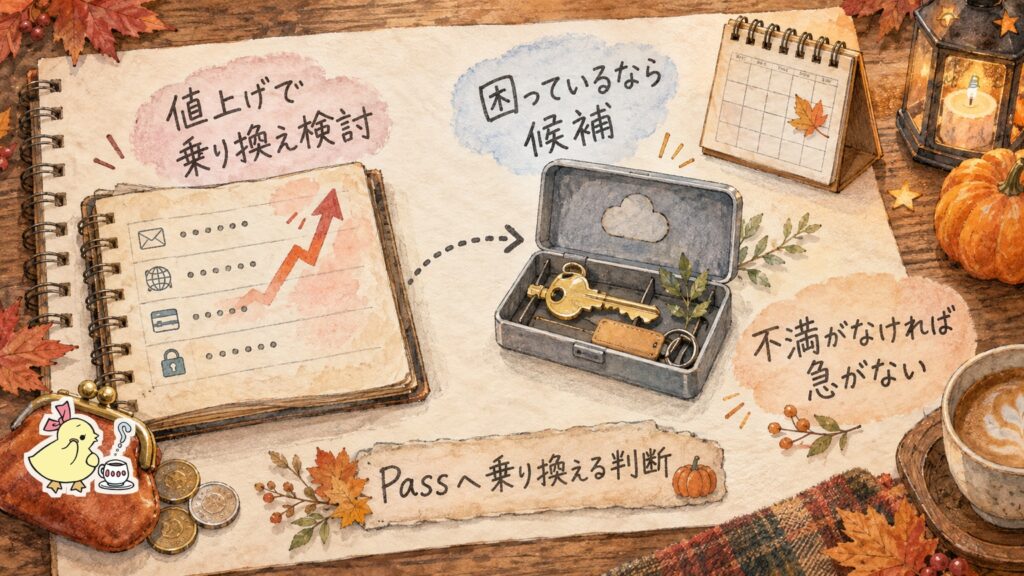 pCloud Passへ乗り換えるかの判断。他社の値上げで乗り換えを検討中、今困っていなければ急がないという基準