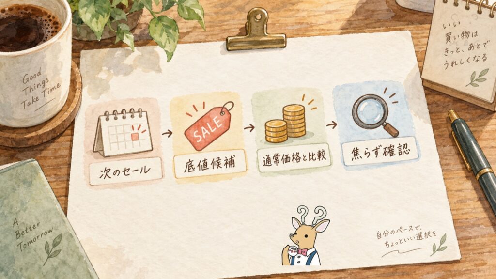 pCloudの次のセールでは、値上げ後の価格を通常価格と比べて焦らず確かめることを表す図解