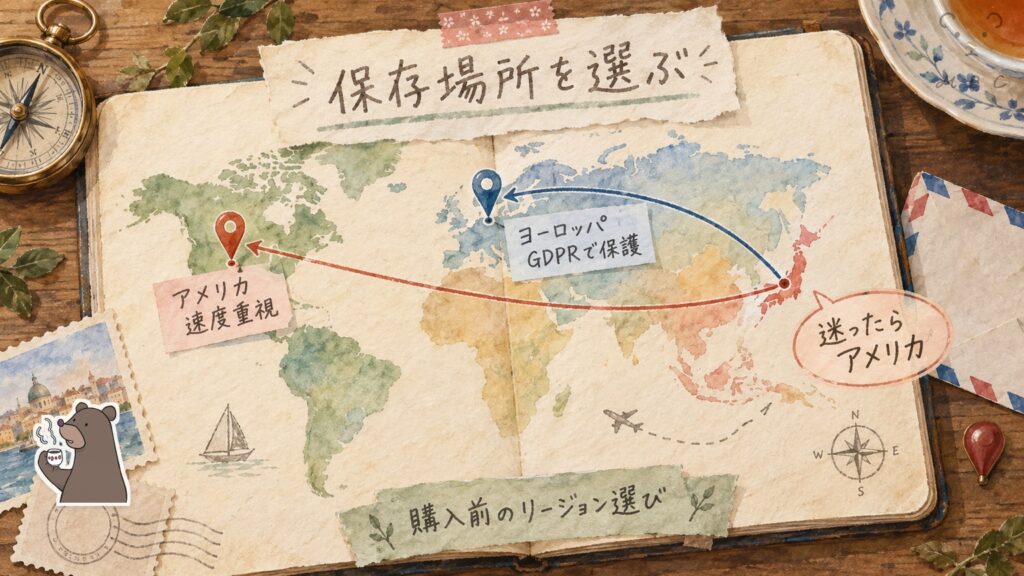 pCloud購入前のリージョン選びの図解｜速度重視のアメリカとGDPRで保護されるヨーロッパの違い